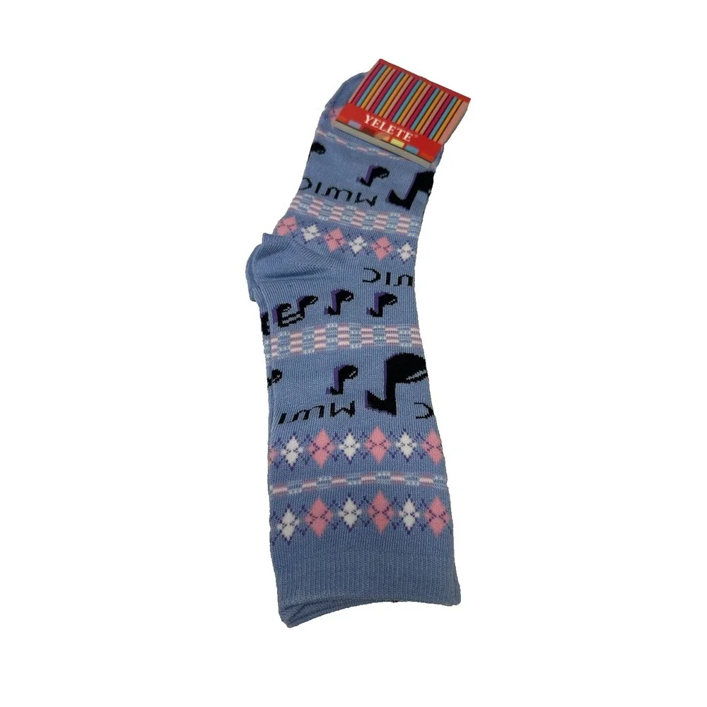 1 pair YELETE womens music knee high crew‎ socks size 9-11